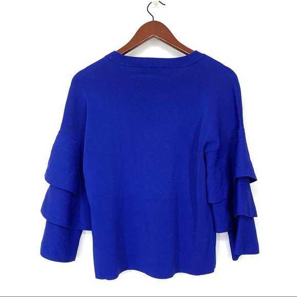 INC Macy’s Solid Cobalt Blue Stretchy Dressy Sweater  Tiered Ruffle Sleeve - Picture 2 of 16